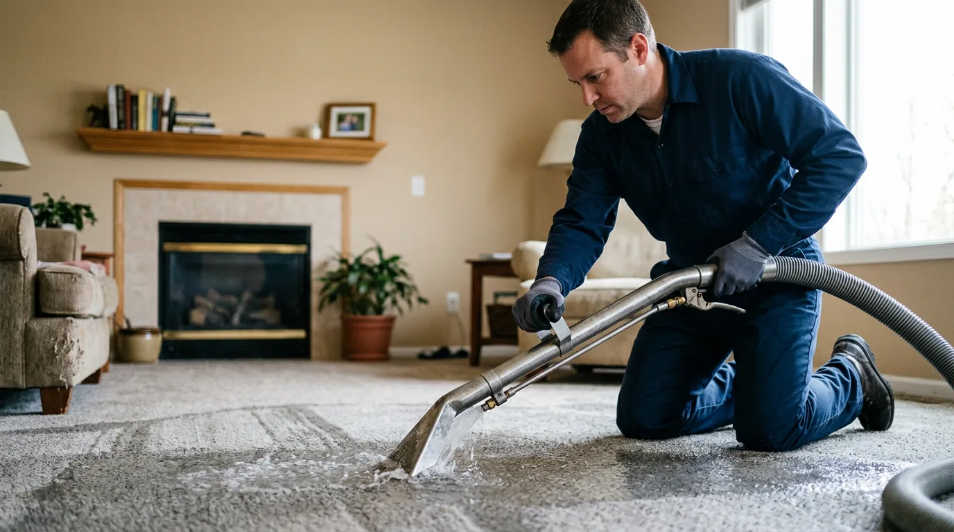 Water damage restoration technician working near La Cygne, KS